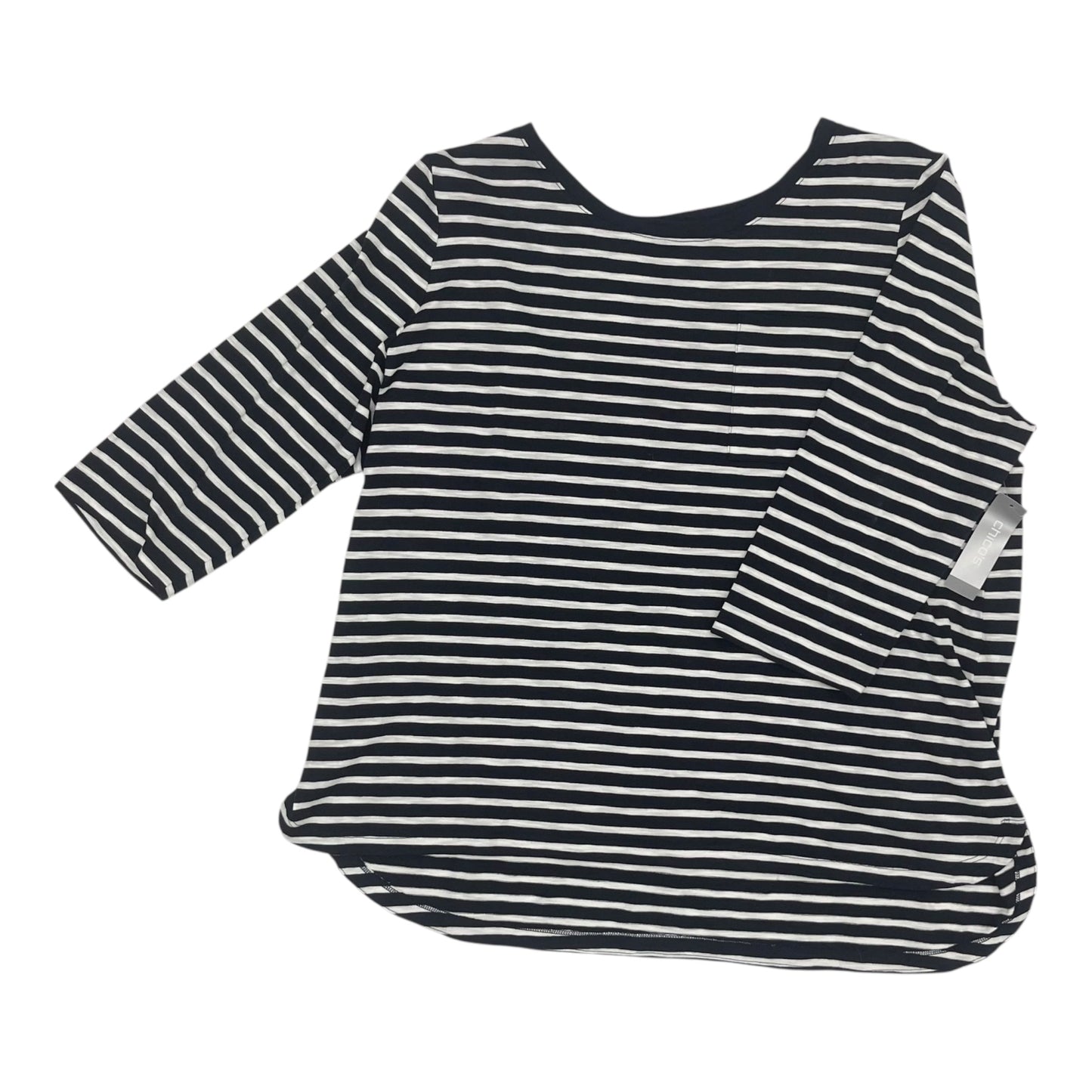 Top 3/4 Sleeve By Chicos In Blue & White, Size:Xl