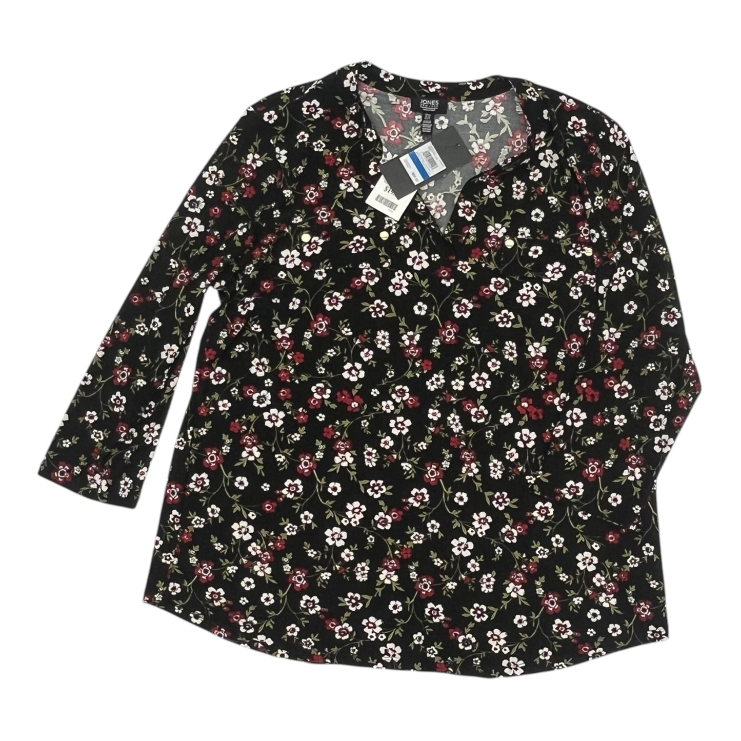 Blouse 3/4 Sleeve By Jones New York In Black & Red, Size:Xl