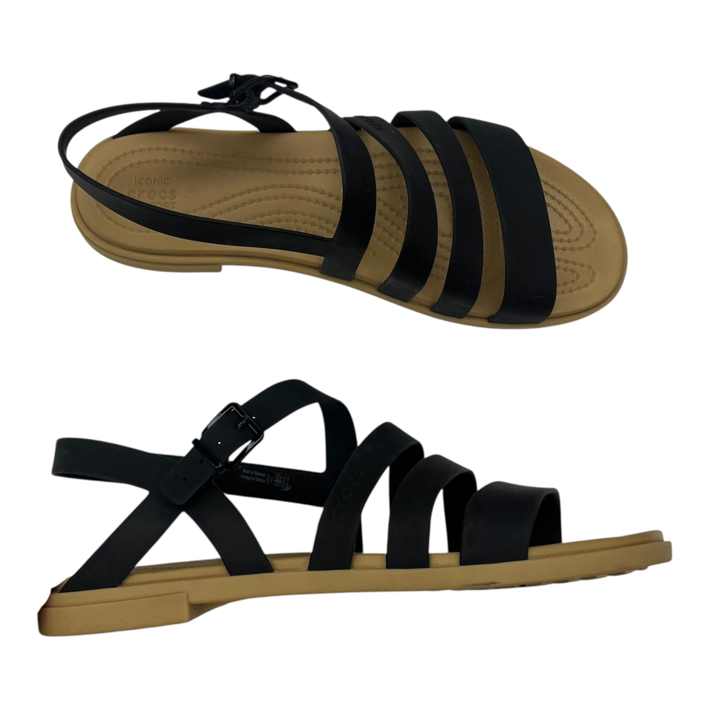 Sandals Flats By Crocs In Black, Size:10