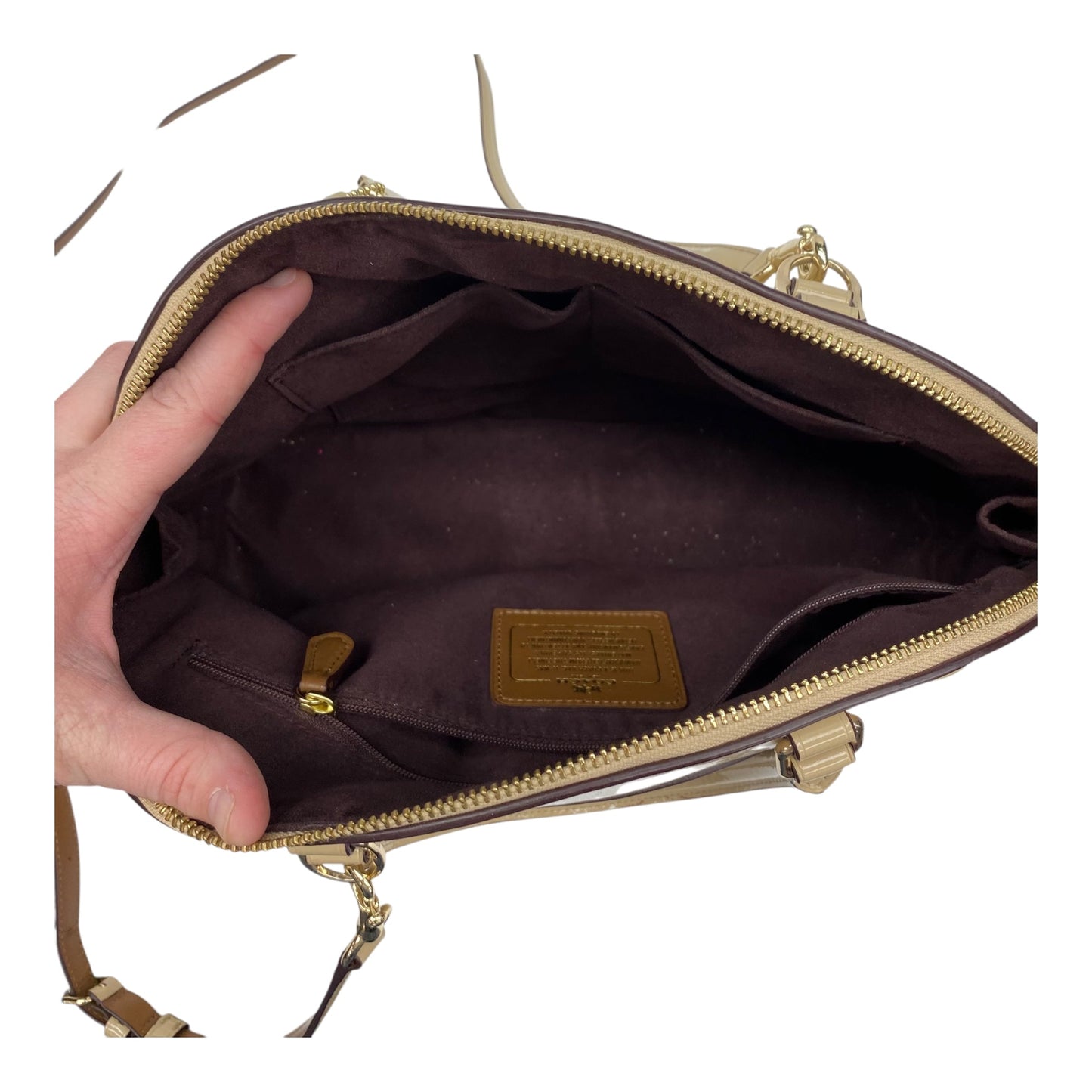 Handbag Designer By Coach In Tan, Size:Medium