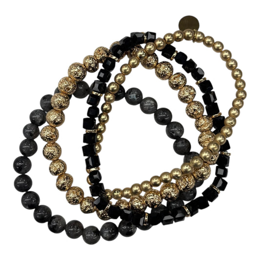 BRACELET BEADED by VICTORIA EMERSON In BLACK & GOLD, Size: 04 PIECE SET