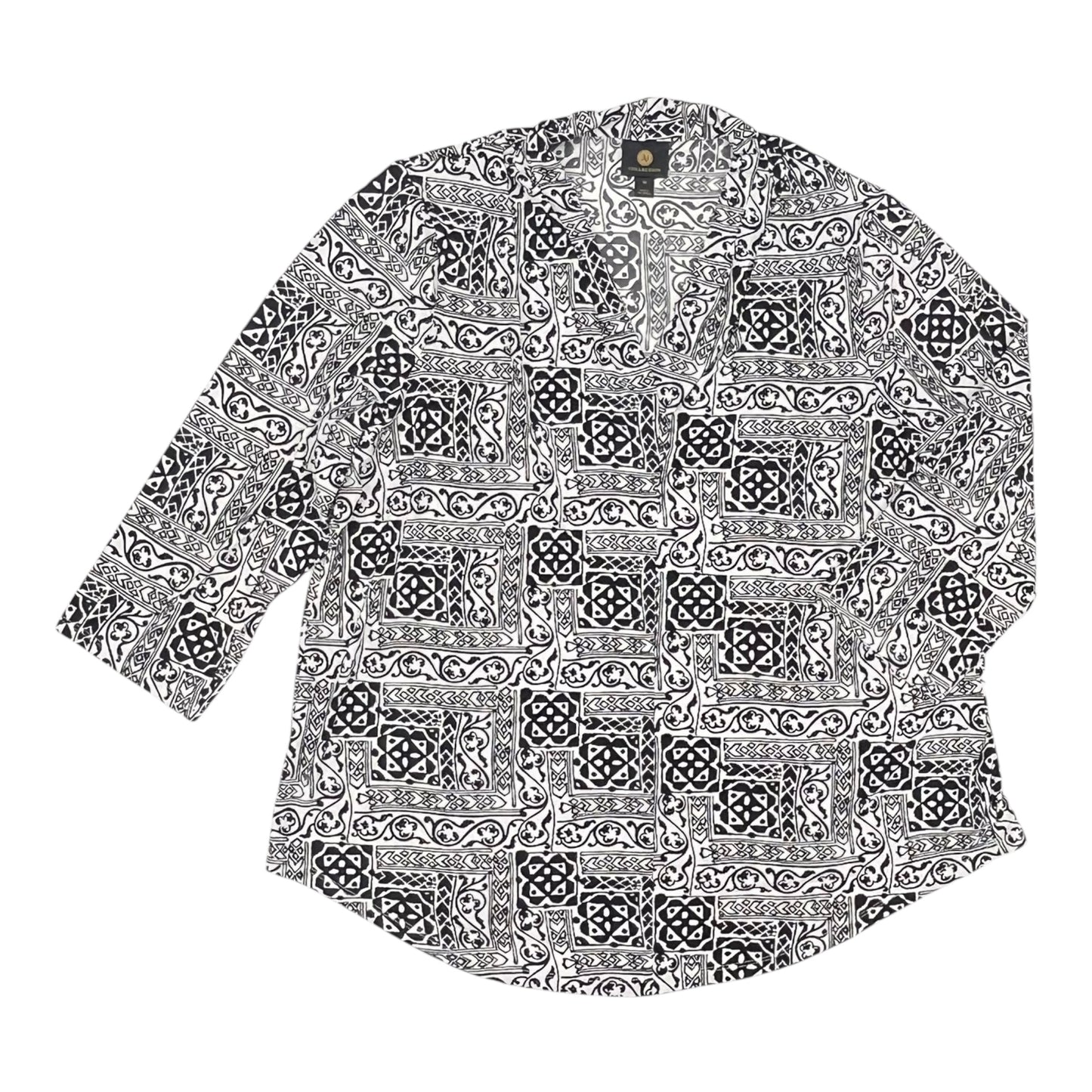 Blouse 3/4 Sleeve By Jm Collections In Black & White, Size:2X