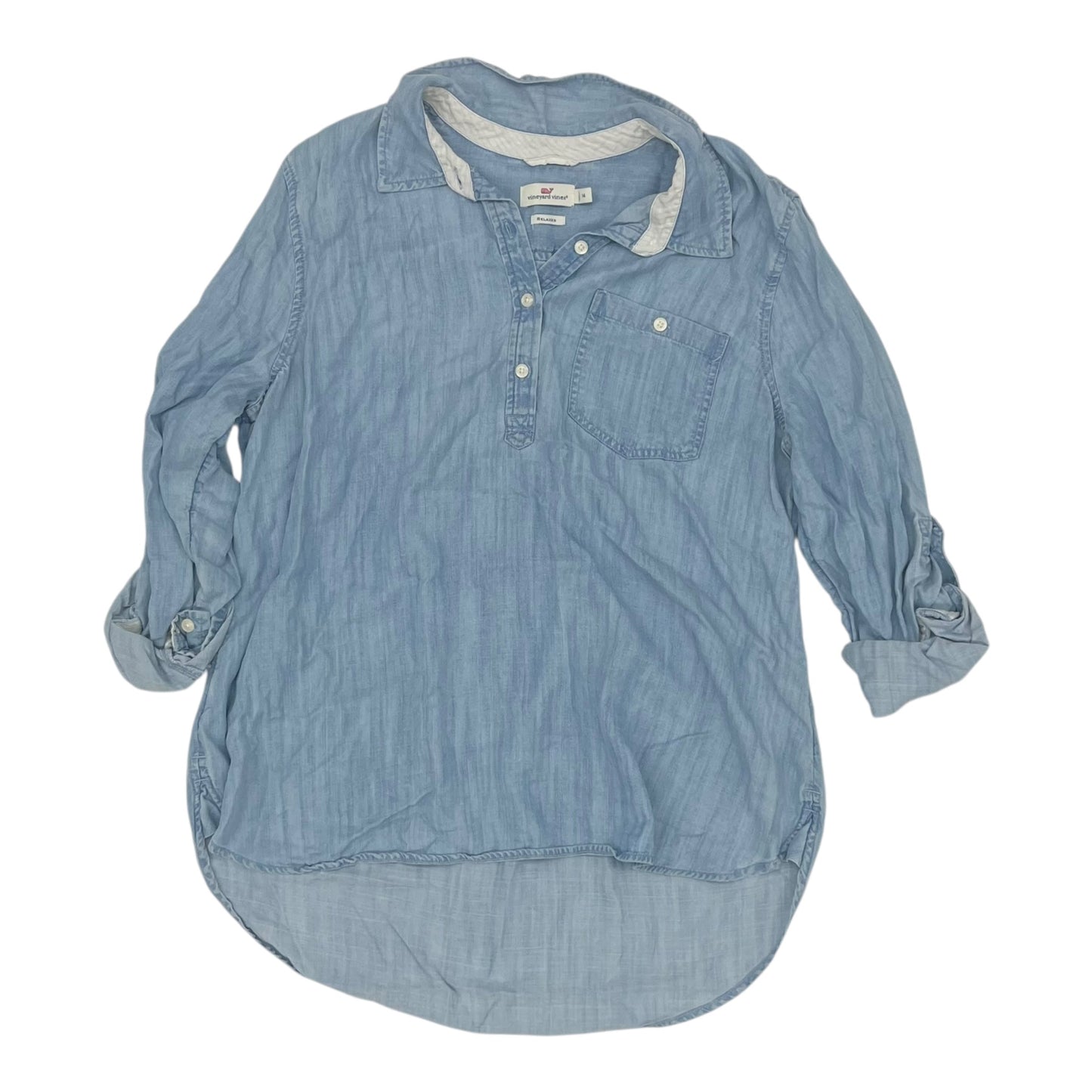 Blouse 3/4 Sleeve By Vineyard Vines In Blue Denim, Size:L
