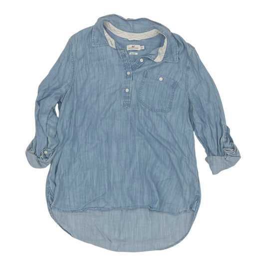 Blouse 3/4 Sleeve By Vineyard Vines In Blue Denim, Size:L