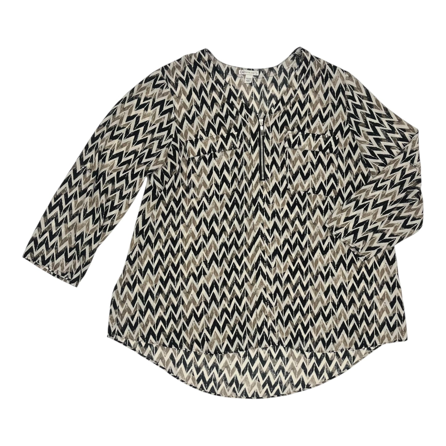 Blouse Ls By Cato In Black & Brown, Size:1X