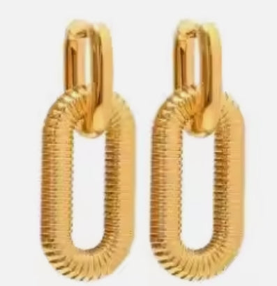 Trendy 18k Gold1 NEW! 18kt Plated Square Striped Chain Earrings  Stainless Steel Earrings