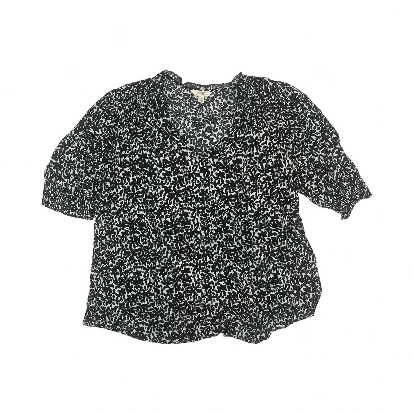 Blouse Ss By Terra & Sky In Black & Cream, Size:Xl