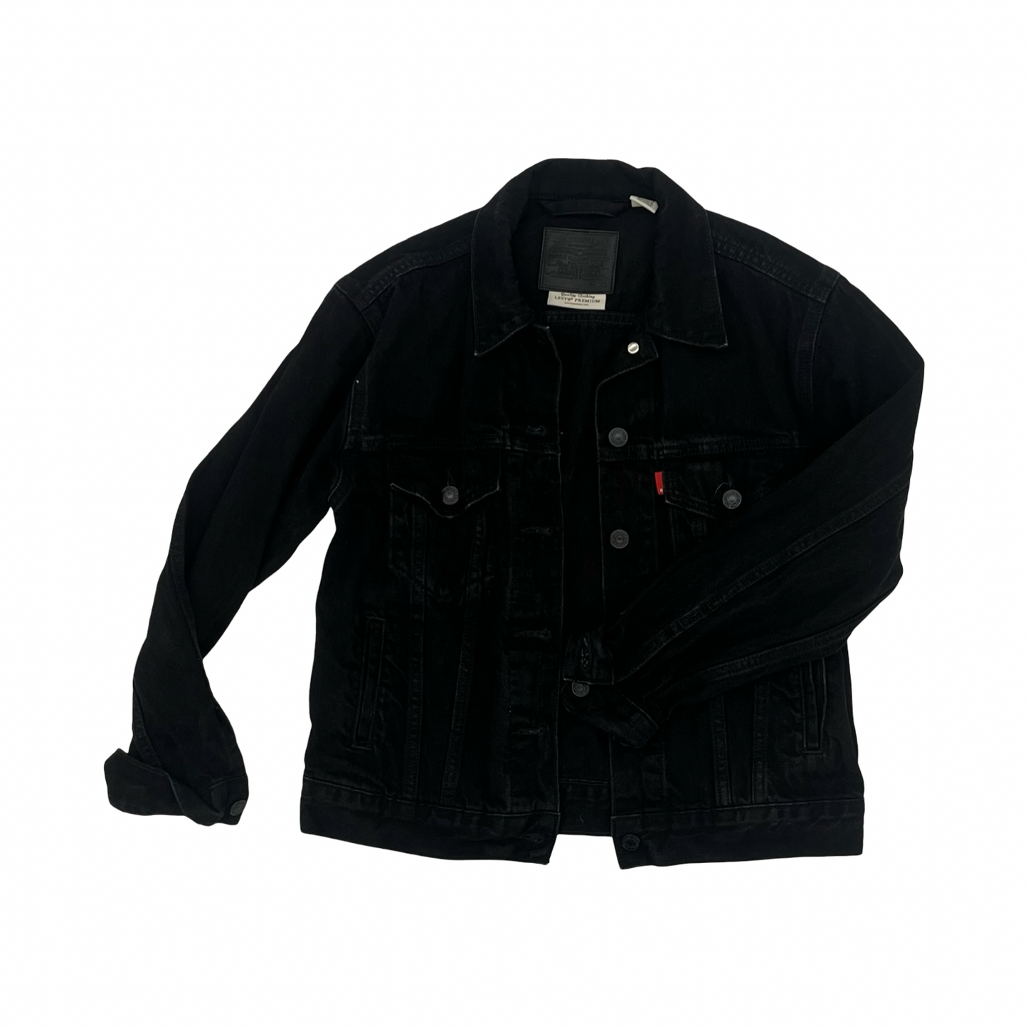 Jacket Denim By Levis In Black Denim, Size:Xs