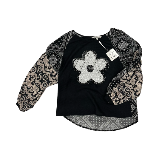 Blouse Ls By Davi & Dani In Black & White, Size:S