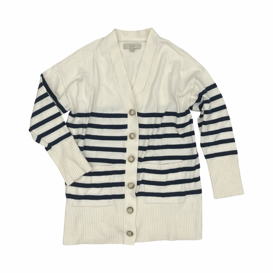 Sweater Cardigan By Loft In Blue & Cream, Size:M