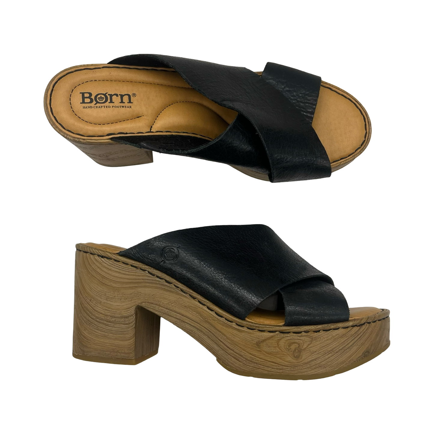 Sandals Heels Block By Born In Black & Brown, Size:8