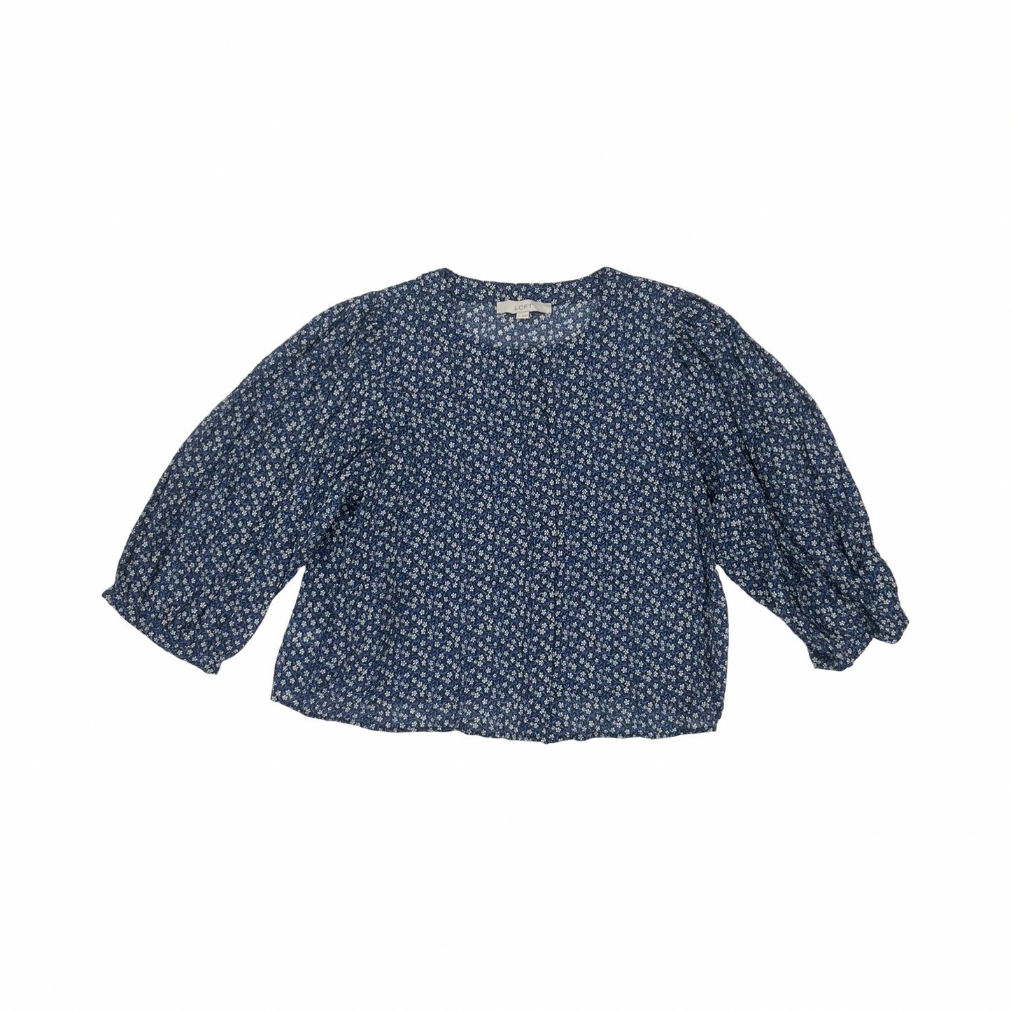 Blouse Ls By Loft In Blue & White, Size:L