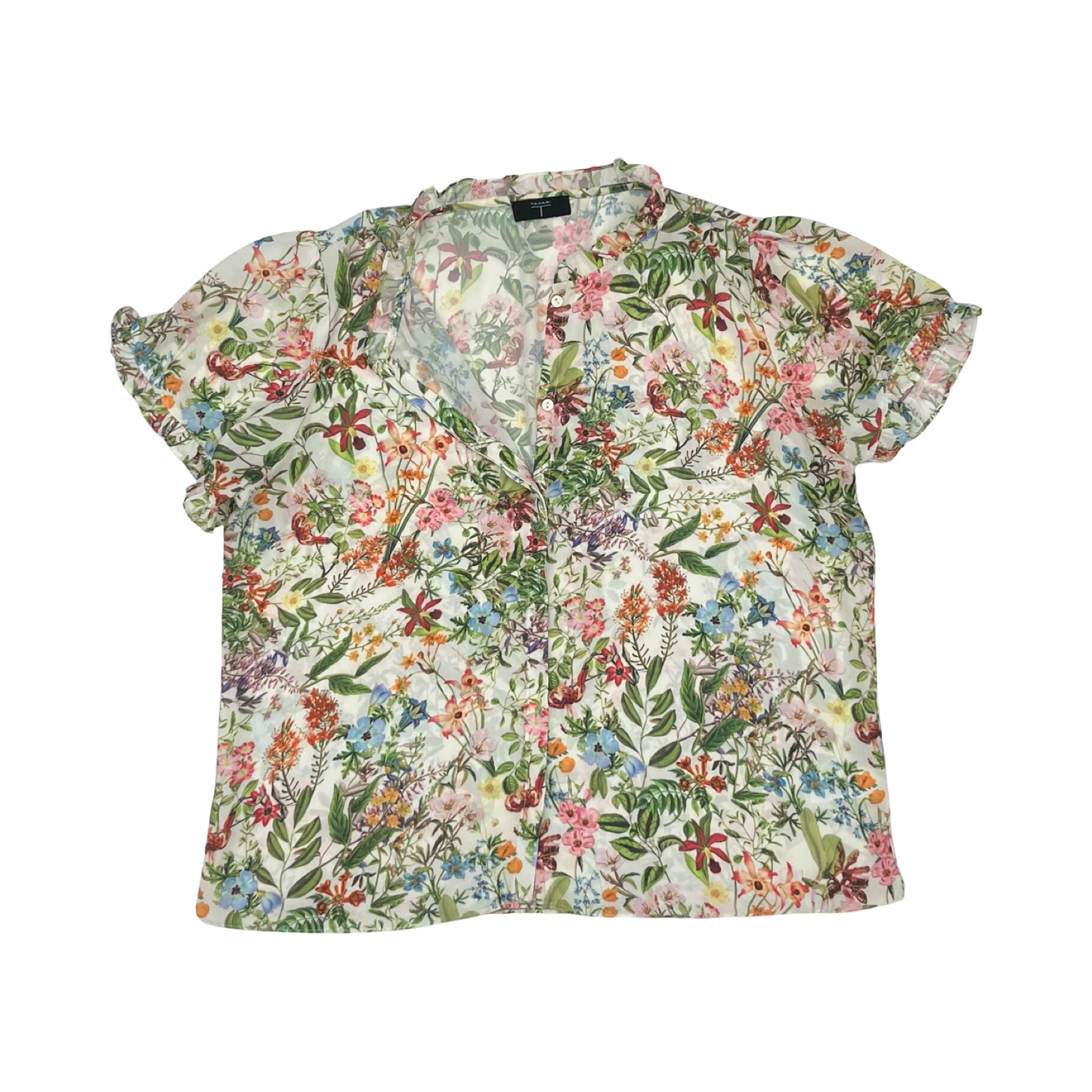 Blouse Ss By Tahari In Floral Print, Size:L