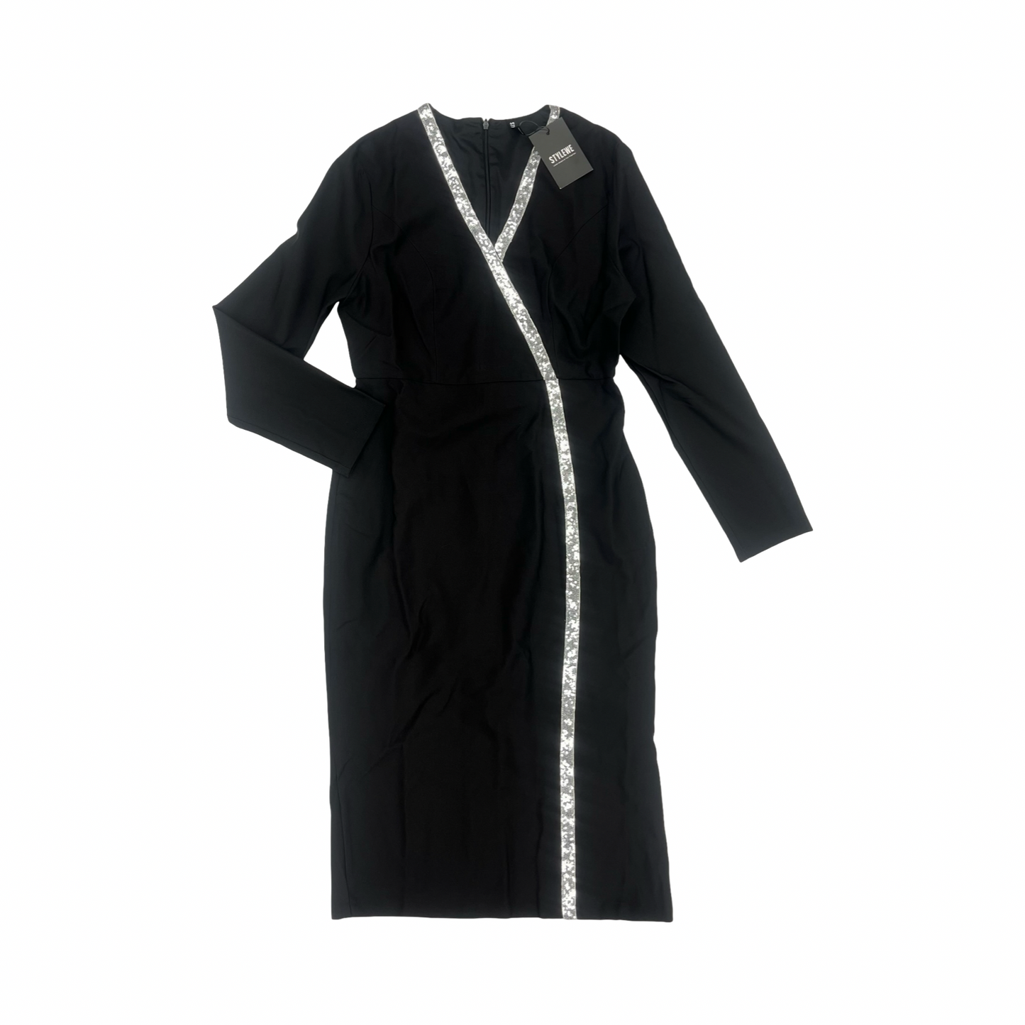 Dress Party Midi By Clothes Mentor In Black & Silver, Size:M