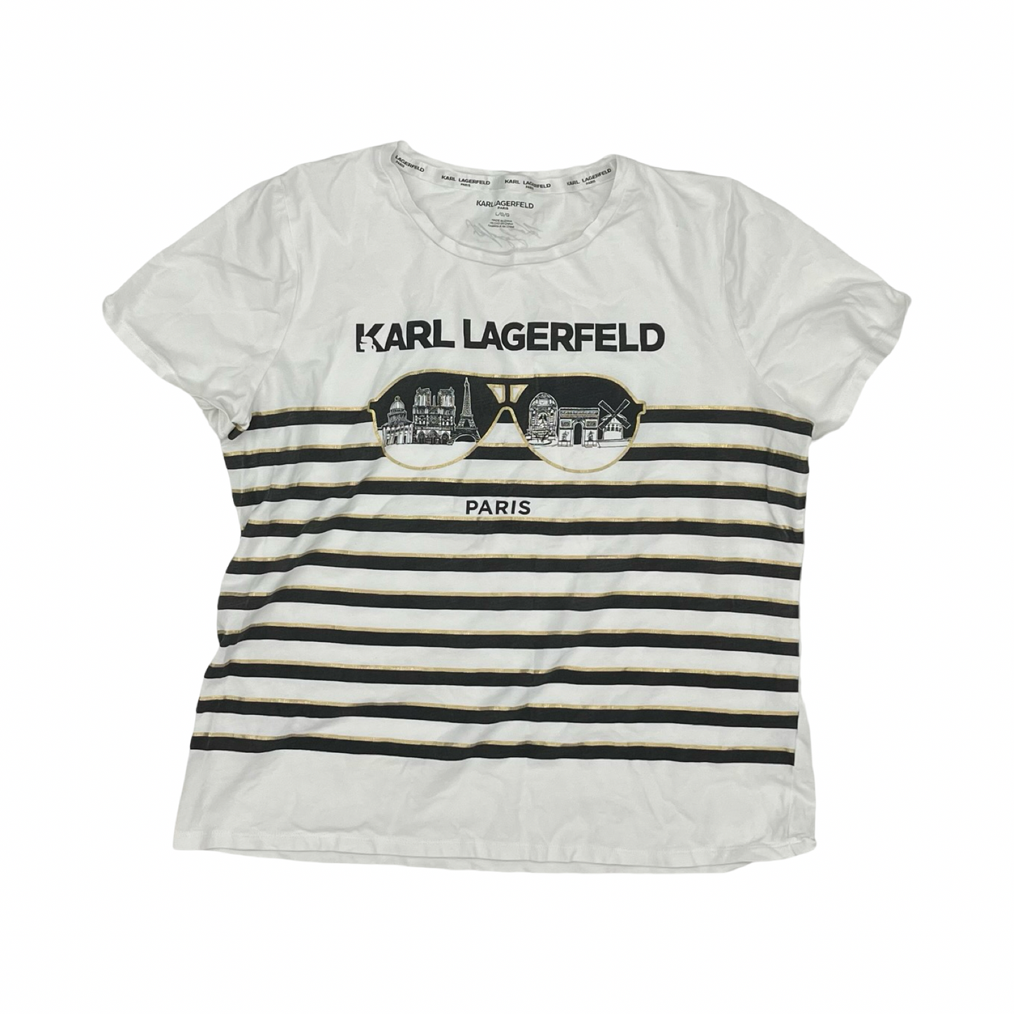 Top Ss Designer By Karl Lagerfeld In Black & White, Size:L