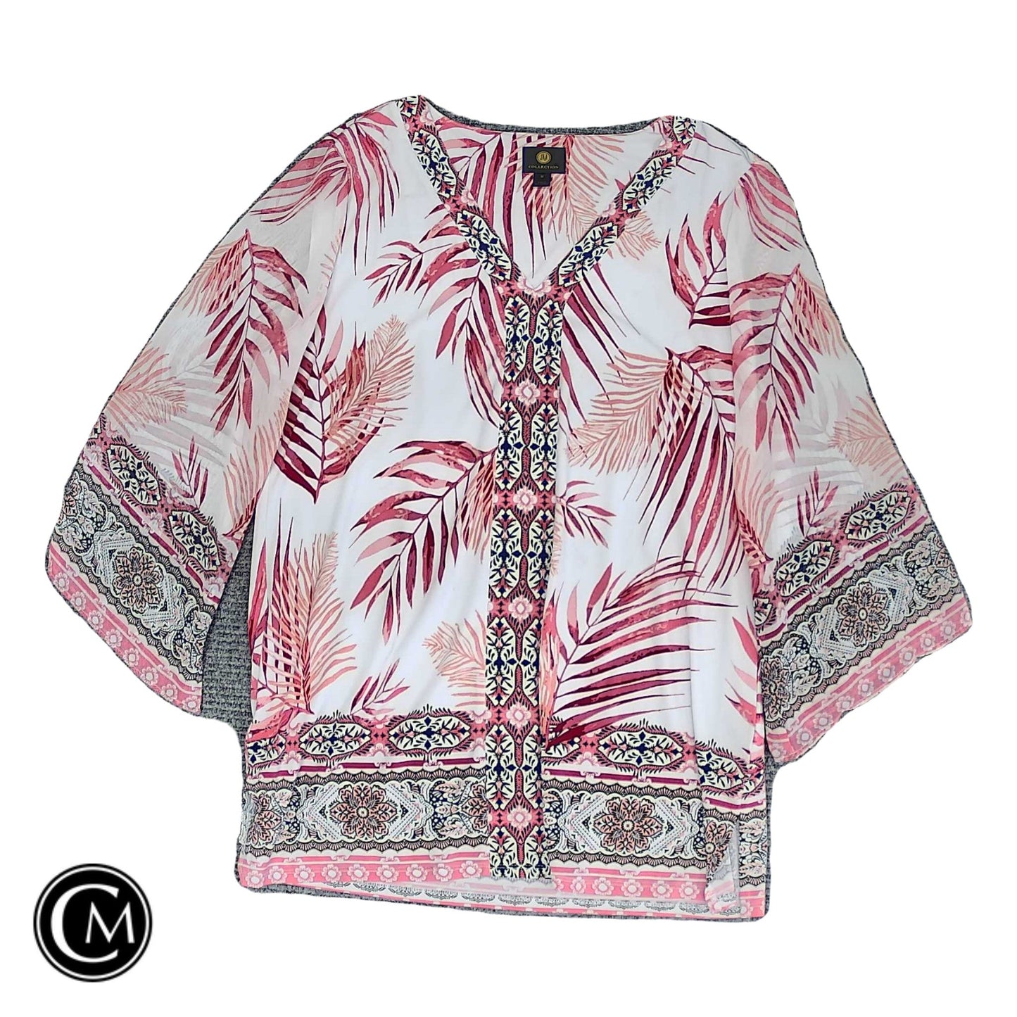 Tunic 3/4 Sleeve By Jm Collections In Pink & White, Size: M