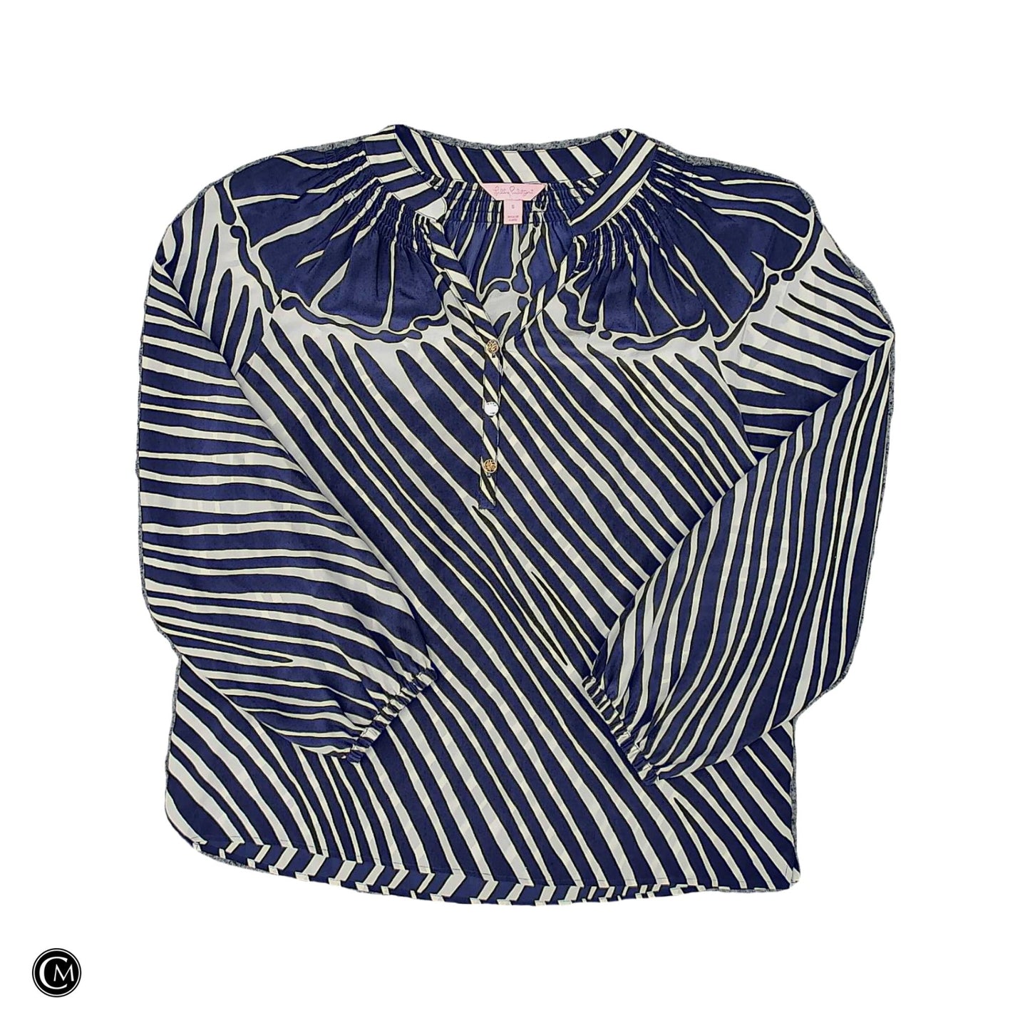 Blouse Designer By Lilly Pulitzer In Blue & White, Size: S image 1