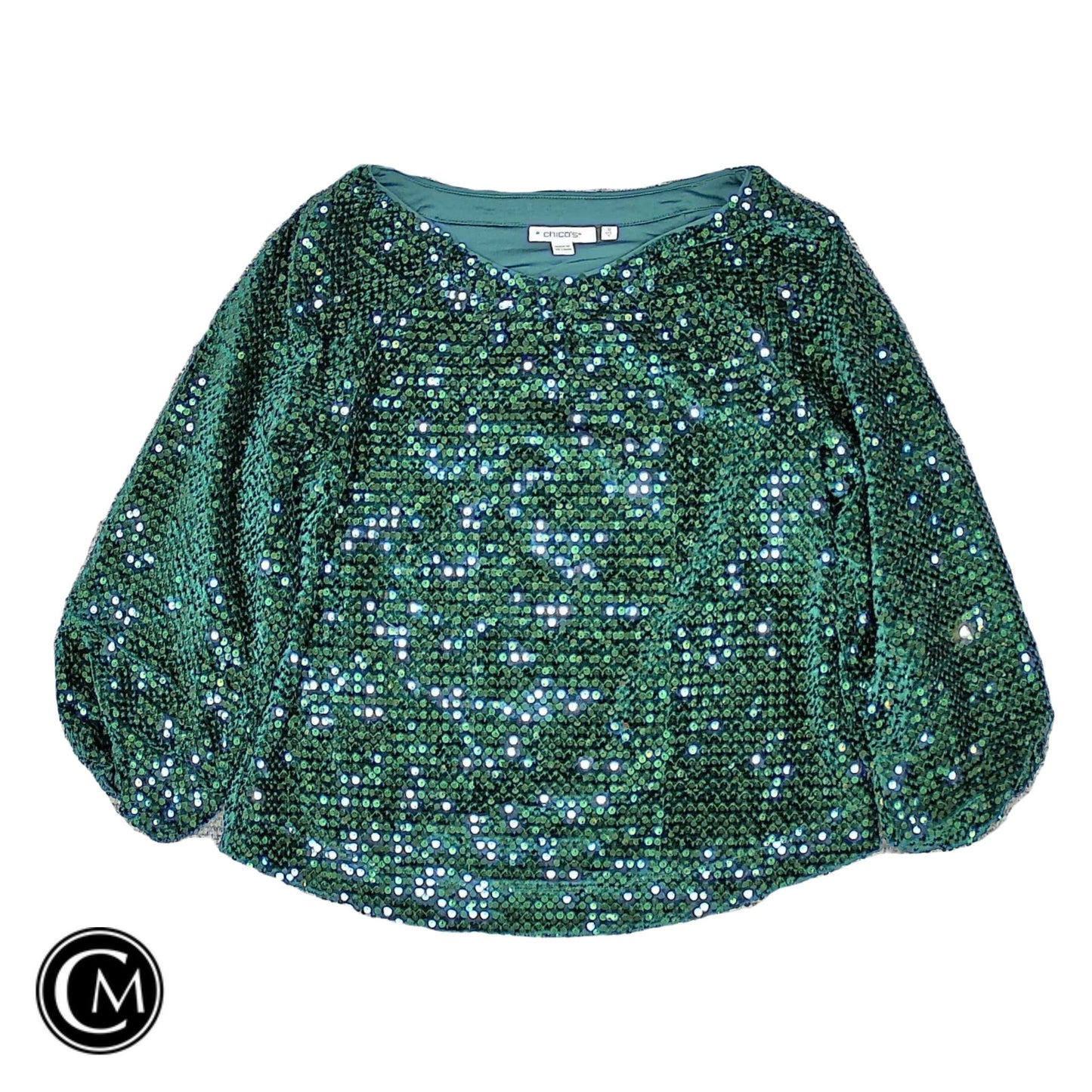 Top 3/4 Sleeve By Chicos In Green, Size: S