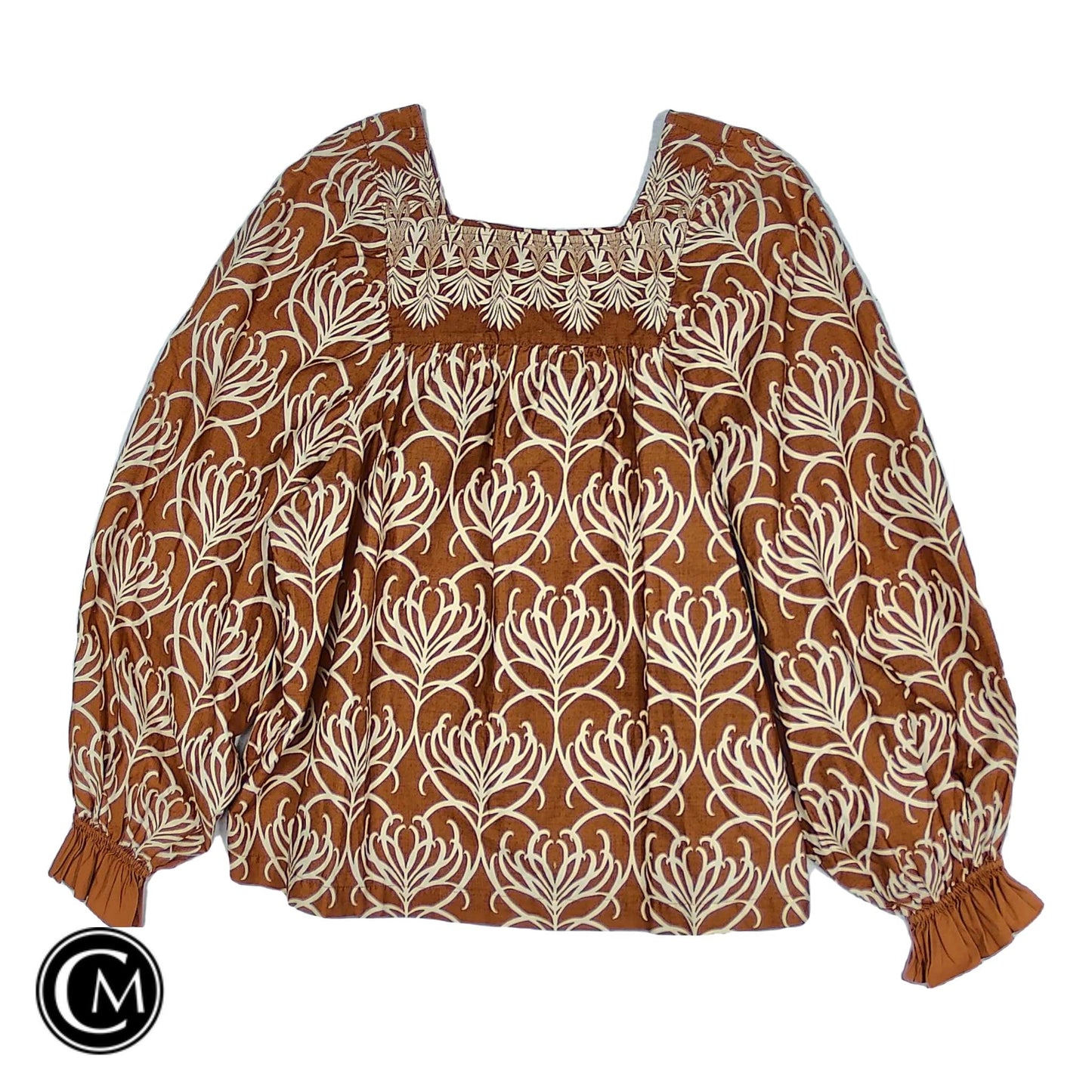 Top Ls By Clothes Mentor In Cream & Orange, Size: S