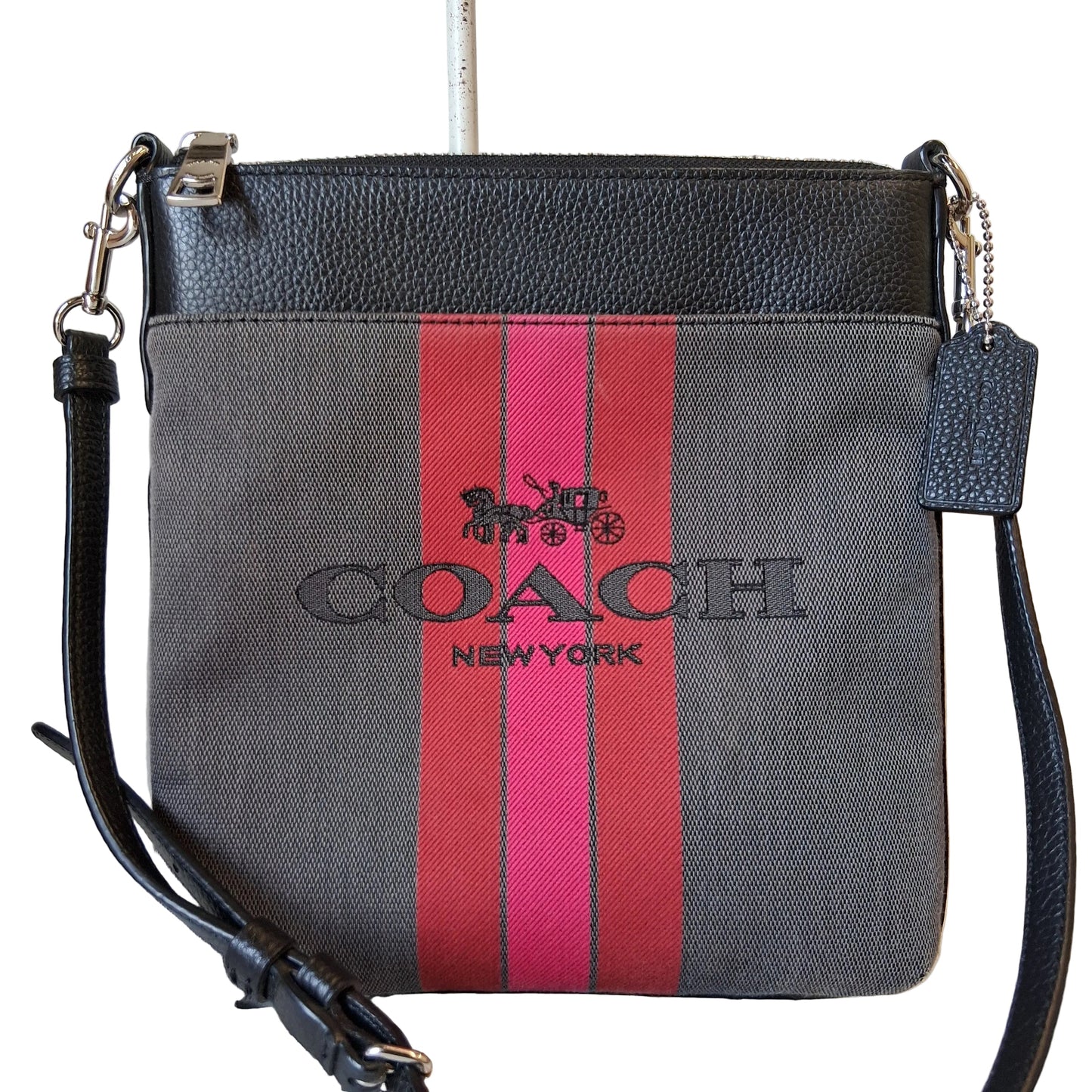 Crossbody Designer By Coach In Grey & Red, Size:Small