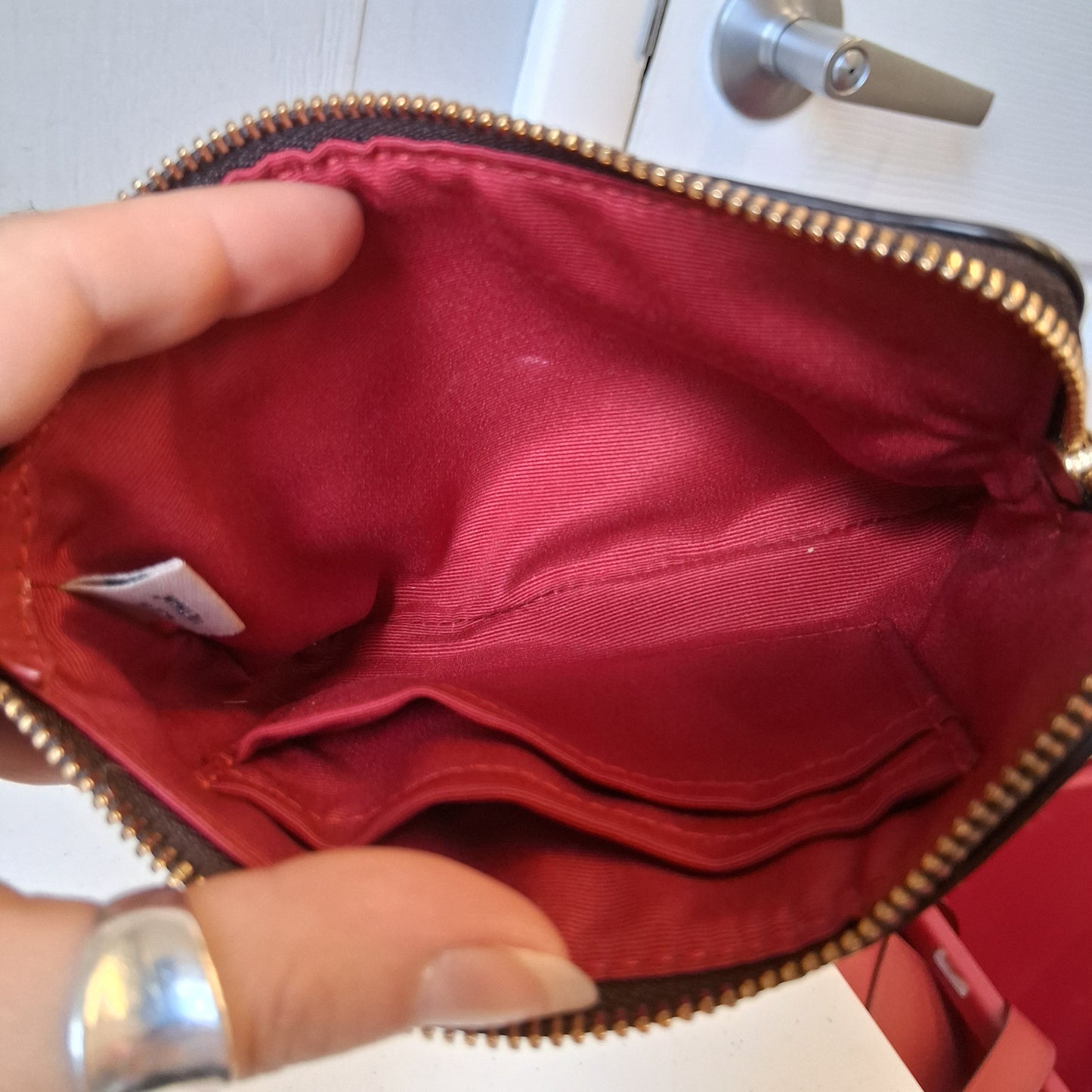 Wristlet Designer By Coach In Brown & Red, Size:Small