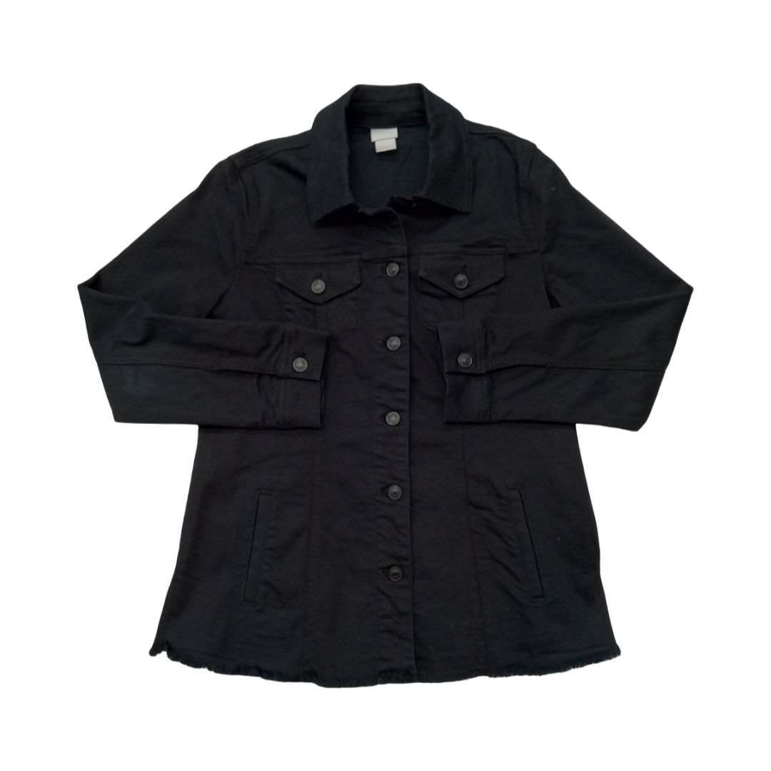 Jacket Denim By Chicos In Black Denim, Size:S