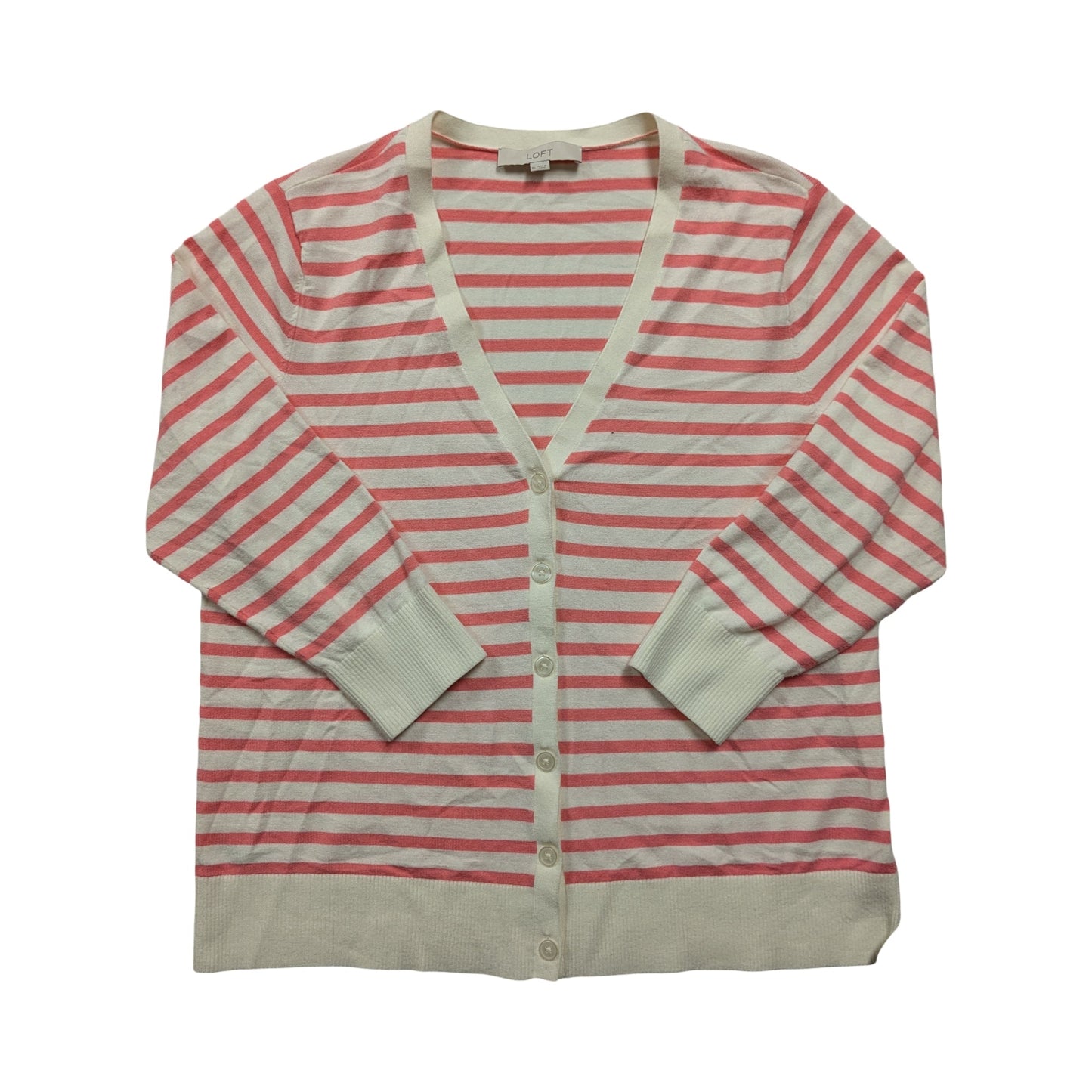 Sweater Cardigan By Loft In Striped Pattern, Size:Xl