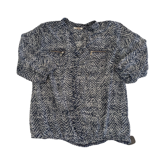 Top 3/4 Sleeve By Roz And Ali In Blue & White, Size:1X